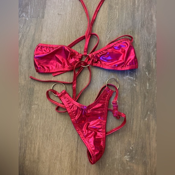 Metallic pink Barbiecore cut out monotonous stripper bodysuit rave fit - Picture 1 of 6